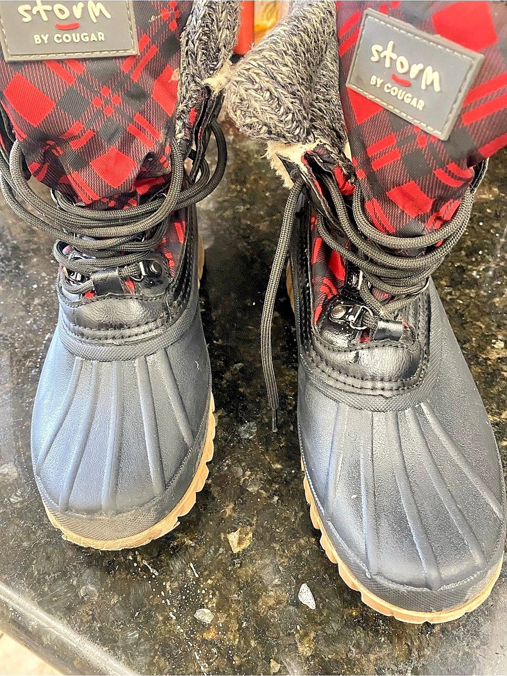 Cougar Storm by Cougar Plaid Duck Boots Plaid Winter Boots in Black & Red
